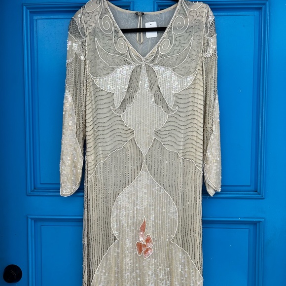 Vintage 100% Silk Sequins Dress - Picture 1 of 10